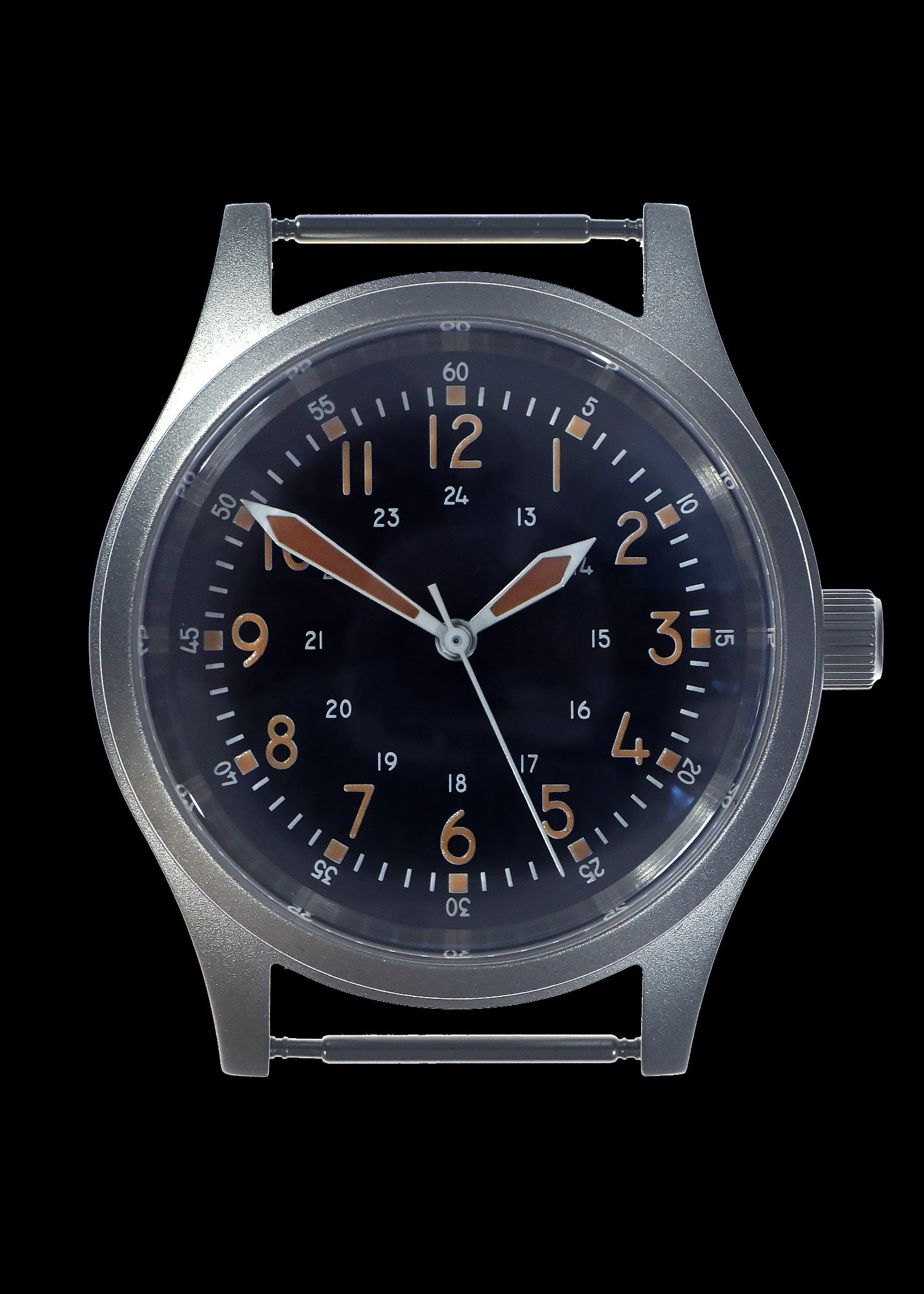 A-17 U.S 1950s Korean War Pattern Automatic 100m Water Resistant Military Watch with Shatter and Scratch Resistant Box Sapphire Crystal on a Retro Stainless Steel "Bonklip" Bracelet with a Black Military Webbing Strap