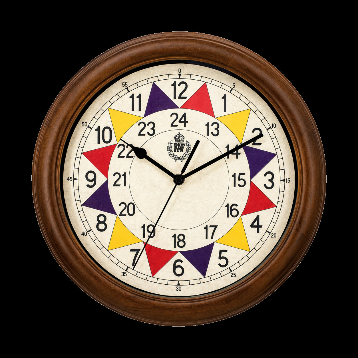 Horloge murale réplique du secteur RAF modèle 1940 « Bataille d'Angleterre » avec mouvement à balayage silencieux dans un boîtier en bois (Taille 14" / 35,6 cm)