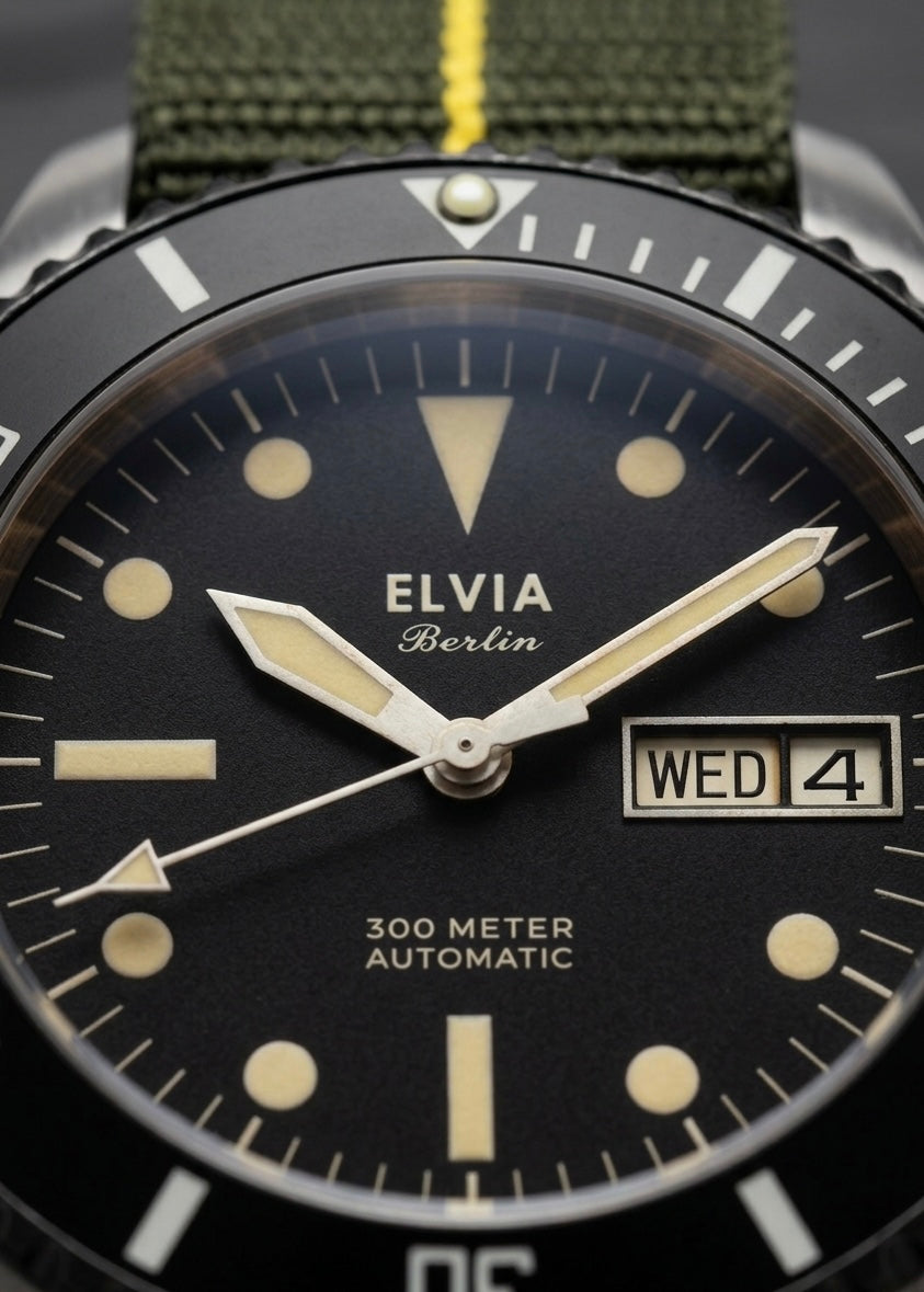 ELVIA Automatic Military Divers Watch with Sapphire Crystal and 24 Jewel Automatic Day Date Movement