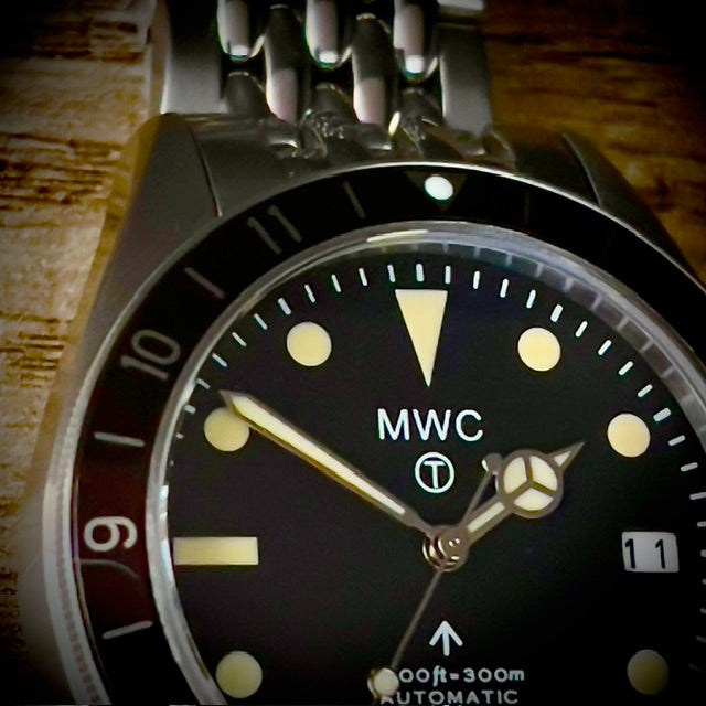 MWC Classic 1960s Pattern Dual Time Zone Automatic Divers Watch with Retro Luminous Paint and Sapphire Crystal on Matching Stainless Steel Bracelet - Ex Photographic Sample Reduced