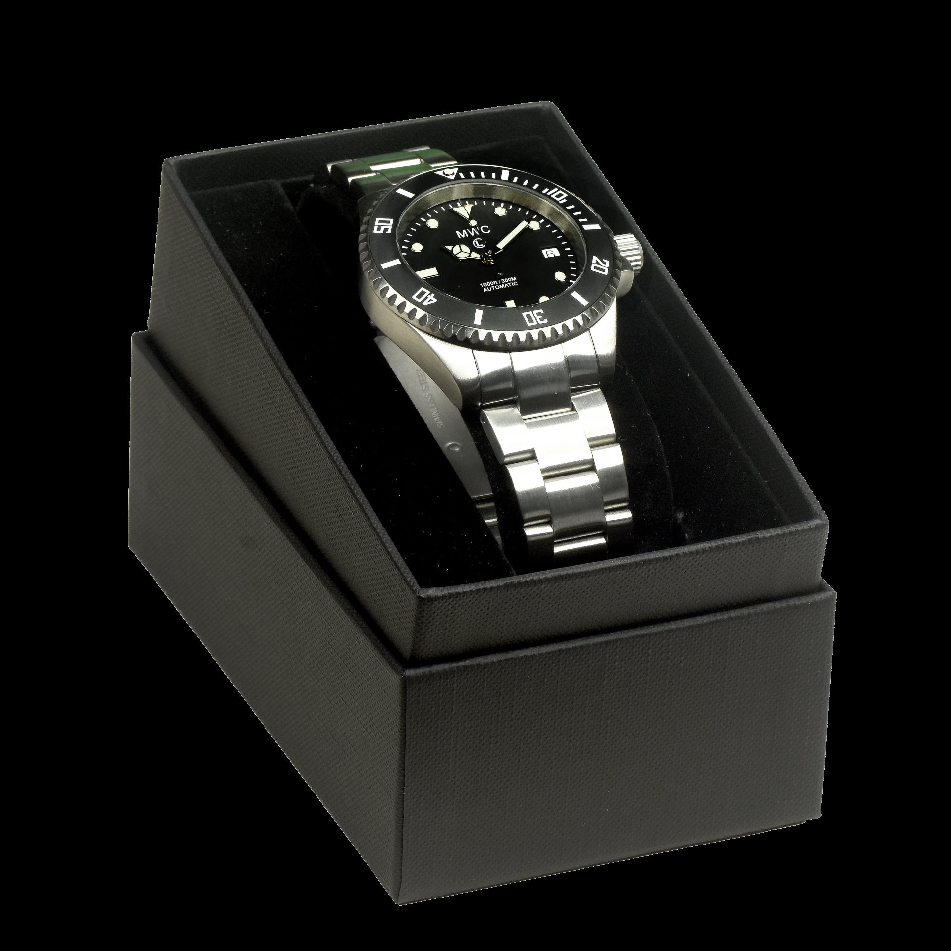 MWC 24 Rubin 300m Automatische Militärtaucheruhr mit Saphirglas und Keramiklünette an passendem Edelstahlarmband