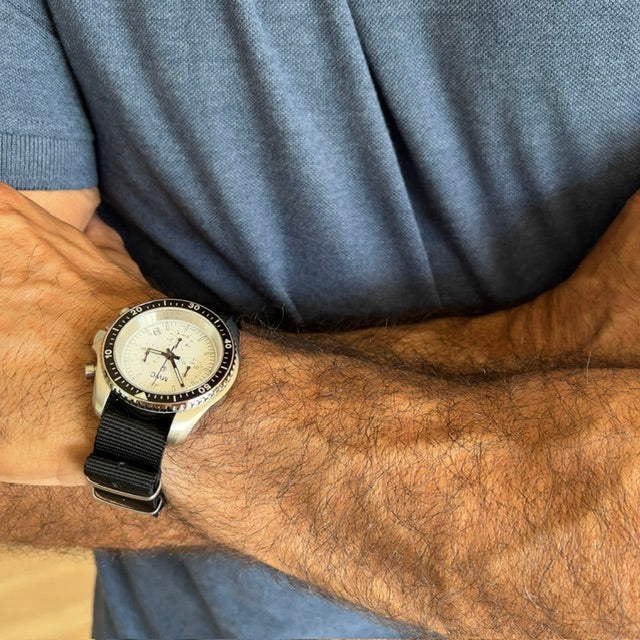 Cronografo Pilota Militare in Acciaio Inossidabile con Motivo NATO MWC con Vetro Zaffiro e Movimento Svizzero Ronda