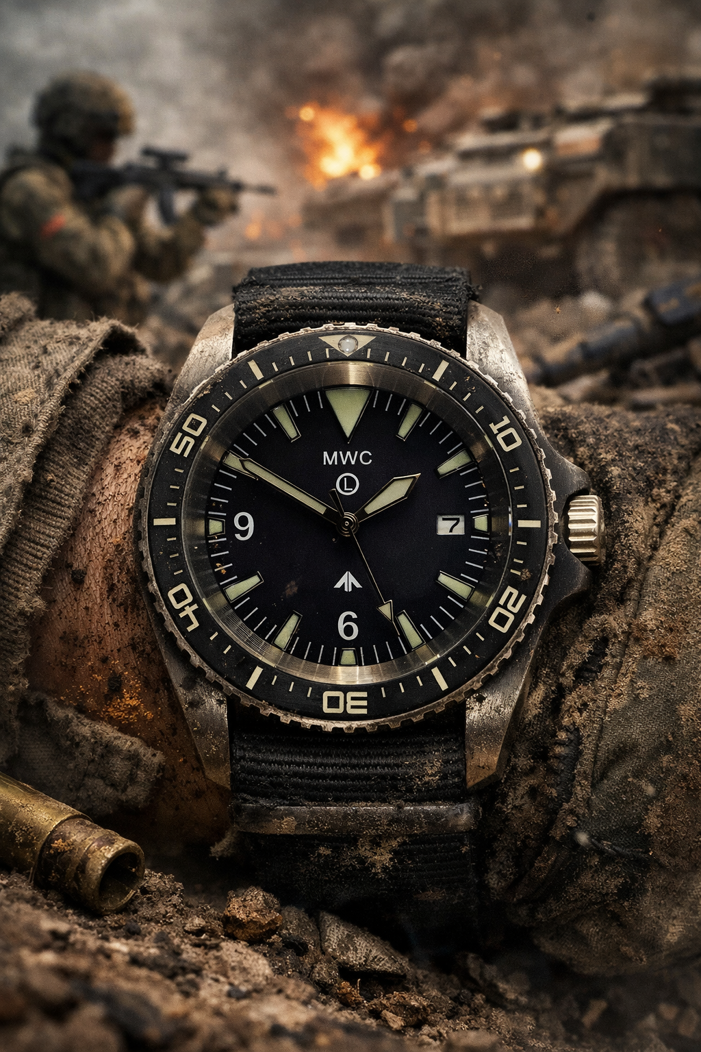 Reloj de buceo militar MWC de acero inoxidable (automático) con cristal de zafiro y bisel cerámico