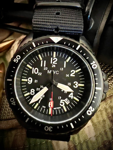 MWC Automatic Black PVD Military Divers Watch - Tritium / GTLS Illumination and Sapphire Crystal