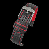20mm Premium Black Carbon Fibre Watch Strap with Red Stitching