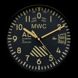 MWC Limited Edition Altimeter Wall Clock with Retro Pattern Dial and Silent Quartz Movement  with Sweep Second Hand (Size 22.5 cm / approx 9")