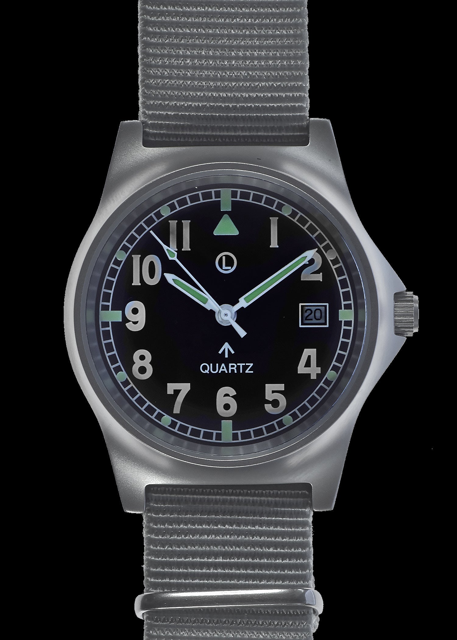 Reloj militar MWC G10 LM de acero inoxidable con correa militar NATO gris de tejido webbing