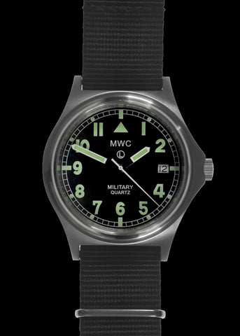MWC G10 100m Water resistant Military Watch in a Stainless Steel Case with Sandblasted Finish, Screw Down Crown and Ten Year Battery Life