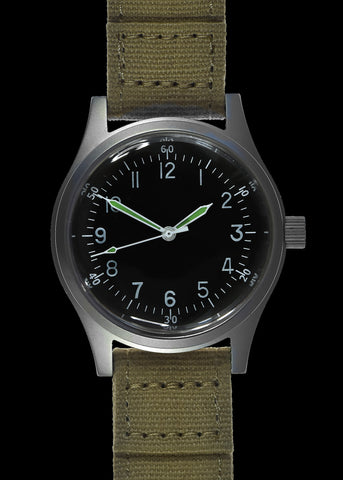 Limited Edition Remake of our 1979 Mk III Military Watch with 100m Water Resistance, 24 Jewel Automatic Movement and Sapphire Crystal