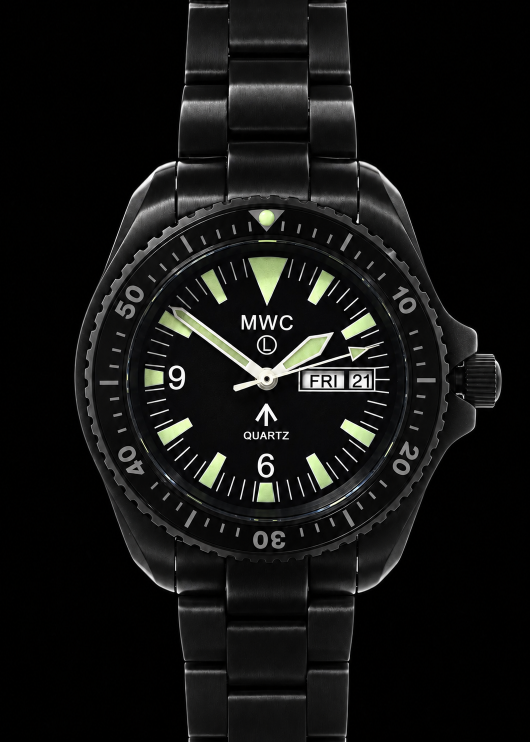 MWC 1999-2001 Muster Quarz Tag/Datum Militär Taucheruhr mit Edelstahlgehäuse und Saphirglas