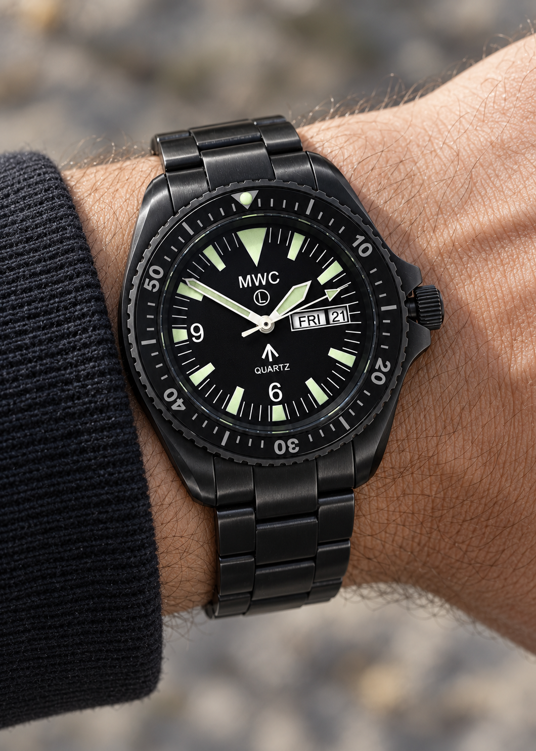 MWC 1999-2001 Muster Quarz Tag/Datum Militär Taucheruhr mit Edelstahlgehäuse und Saphirglas