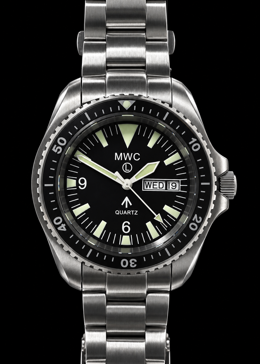 MWC 1999-2001 Muster Quarz Tag/Datum Militär Taucheruhr mit Edelstahlgehäuse und Saphirglas