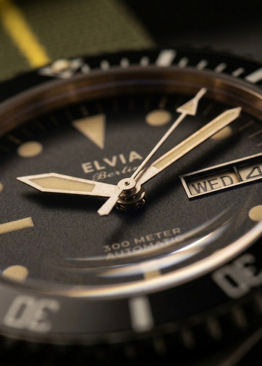Reloj de buceo militar automático ELVIA con cristal de zafiro y movimiento automático de día y fecha de 24 rubíes