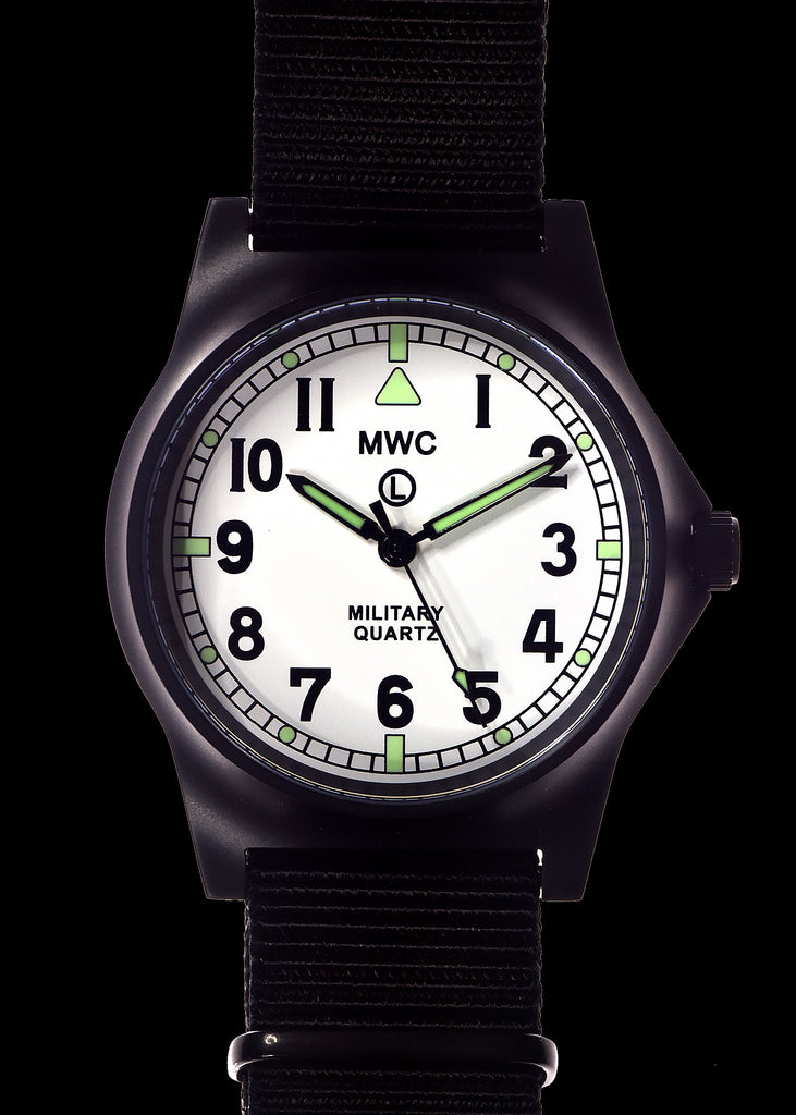 MWC G10LM European Pattern Military Watch With White Dial in Covert Non Reflective Black PVD Steel (Non Date Version)