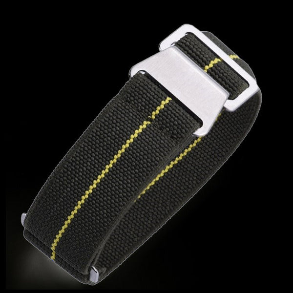 20mm Elasticated French Navy and Special Forces Strap in Green with a Yellow Stripe