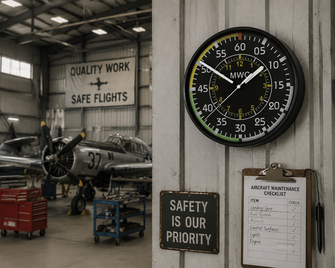 Horloge murale indicateur de vitesse aérienne d'instrument d'avion MWC avec mouvement à quartz silencieux et aiguille des secondes à balayage (Taille 22,5 cm / environ 9")