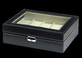 PU Leather Watch Display Case for 12 Watches with a Clear See Through Lid and Lock