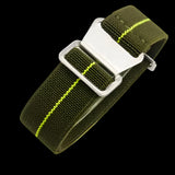 22mm Elasticated French Navy and Special Forces Strap in Green with a Yellow Stripe