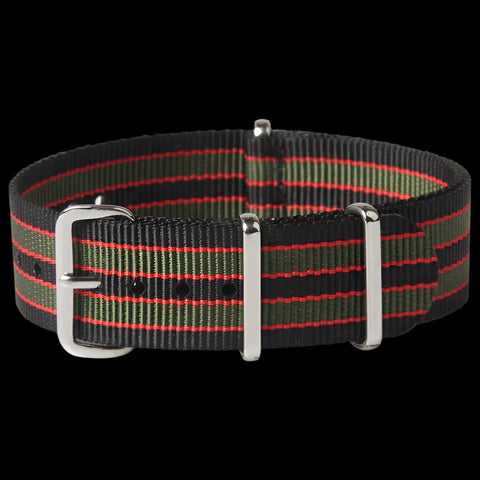 22mm Black, Red and Olive Green NATO Military Watch Strap