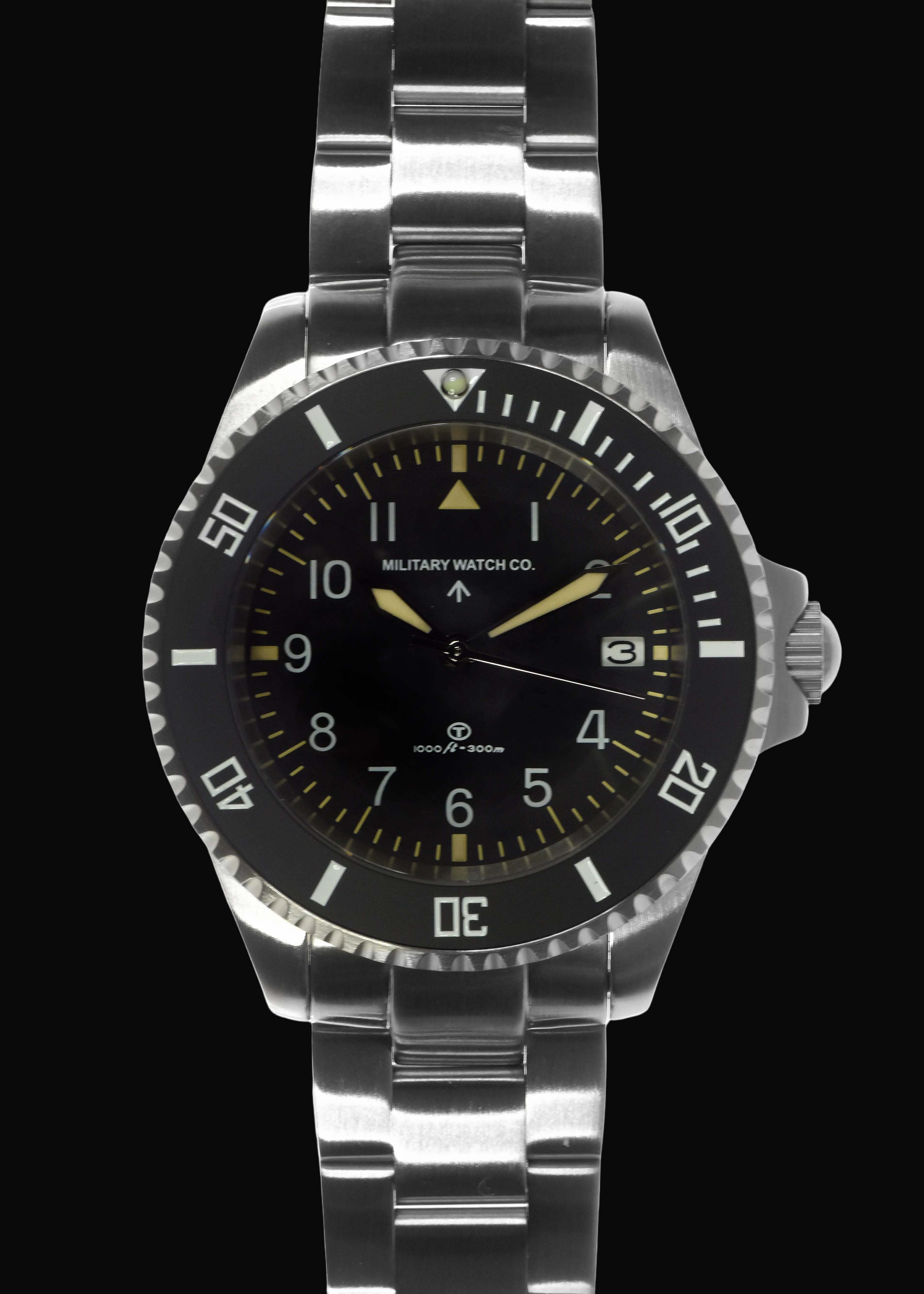 MWC 24 Jewel 1980 Pattern 300m Automatic Military Divers Watch with Sapphire Crystal and Ceramic Bezel on a Matching Stainless Steel Bracelet (With Date)