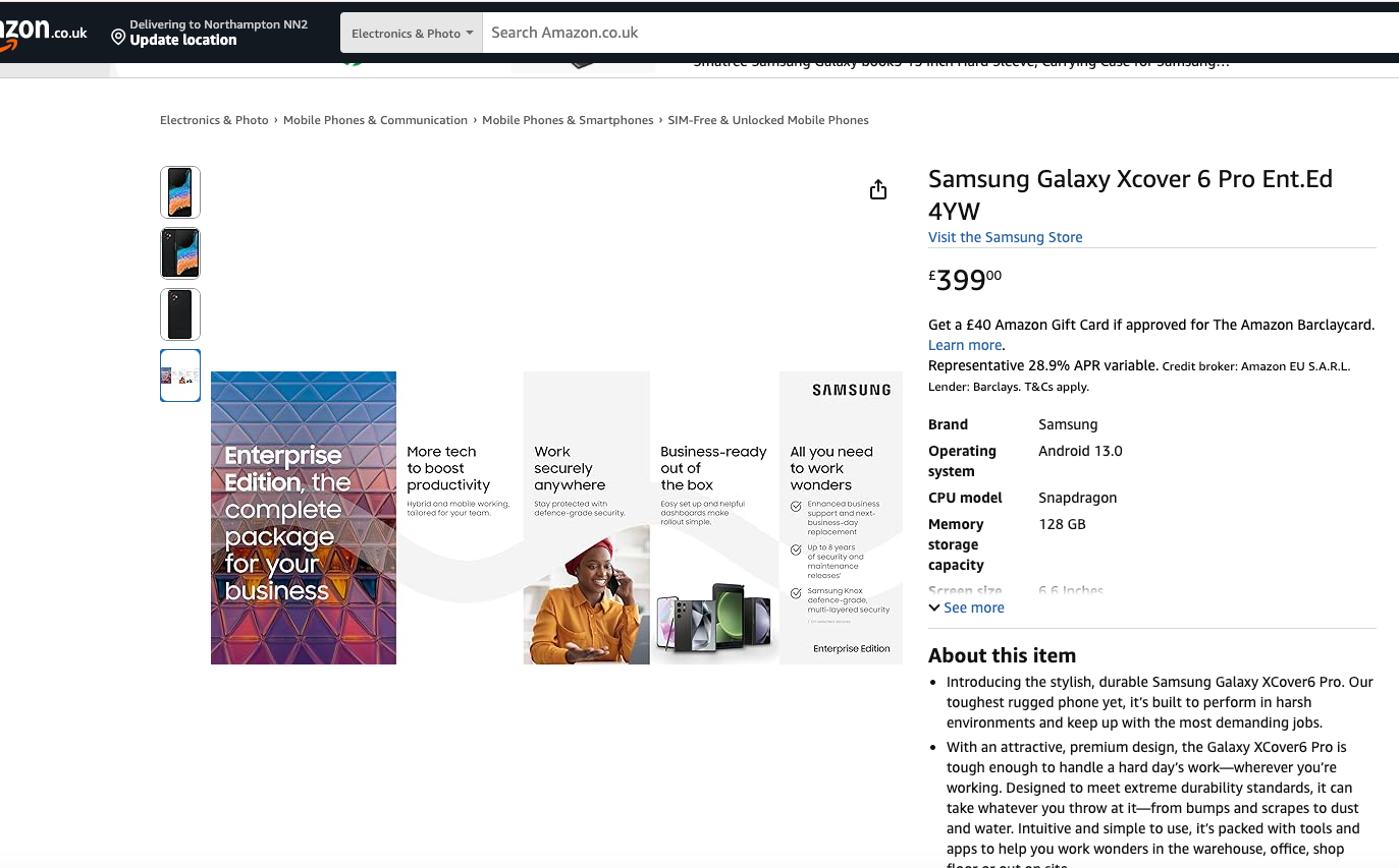 Rugged Samsung Galaxy XCover6 Pro 5G 128GB SM-G736B/DS – Black (Dual SIM) Unlocked - Mint Condition Half the Retail Price!