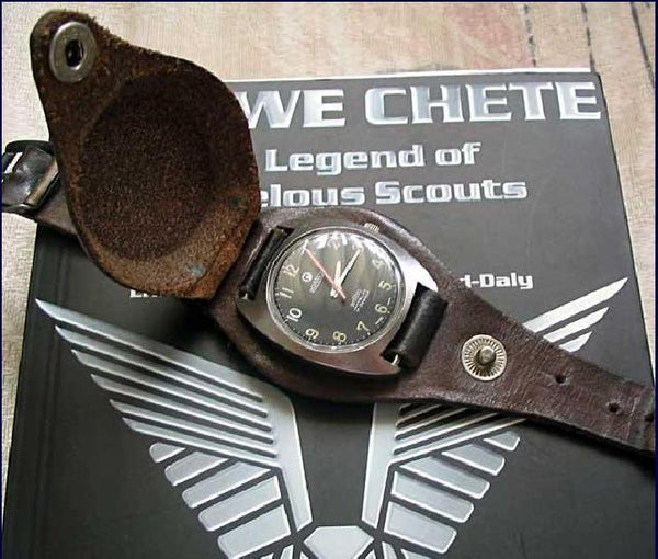 18mm Black 1950s Pattern Leather Military Watch Strap with Protective Face Cover  - Slight Seconds to Clear at just 25% of the normal price!