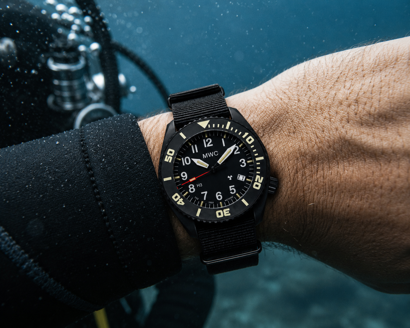 MWC "Depthmaster" 100atm / 3,280ft / 1000m Water Resistant Military Divers Watch in a PVD Titanium Case with GTLS and Helium Valve (Automatic)