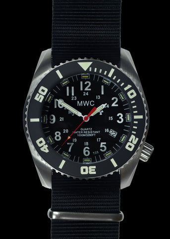 MWC 1999-2001 Pattern Black PVD Quartz Military Divers Watch with Sapphire Crystal and 10 Year Battery Life