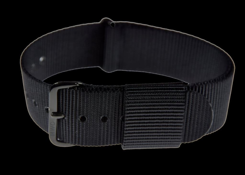 20mm US Pattern Hybrid Black Military Watch Strap with Black PVD Fasteners