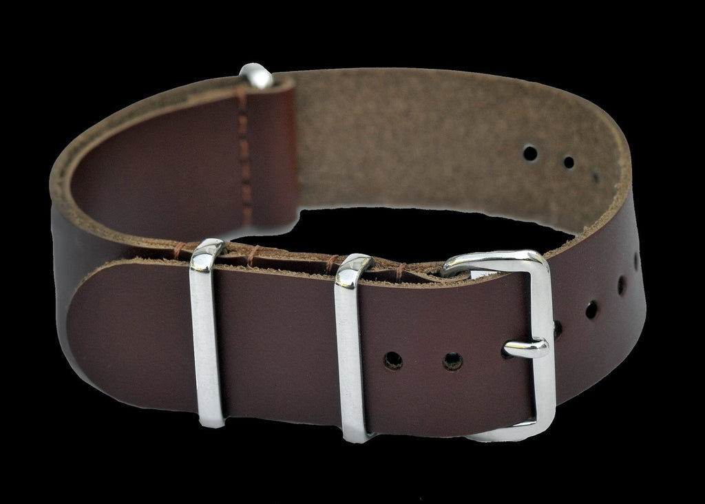 22mm Brown Leather NATO Military Watch Strap