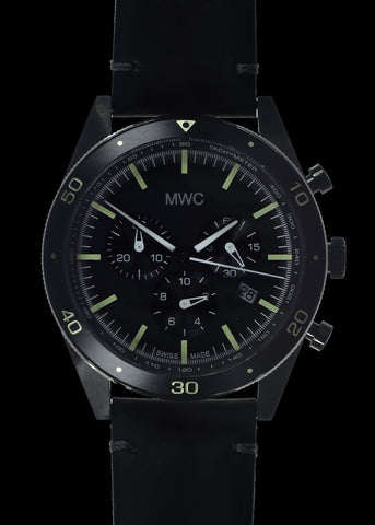 MWC Mechanical/Quartz Hybrid NATO Pattern Military Pilots Chronograph in Non Reflective Black PVD Finish