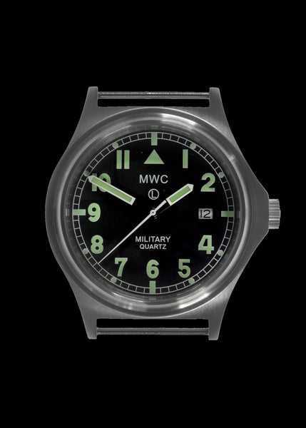 MWC G10 100m Water resistant Military Watch in Stainless Steel Satin Finish Case with Screw Crown and Ten Year Battery Life