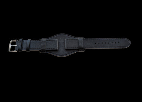 18mm Black Calf Leather Zulu Military Watch Strap