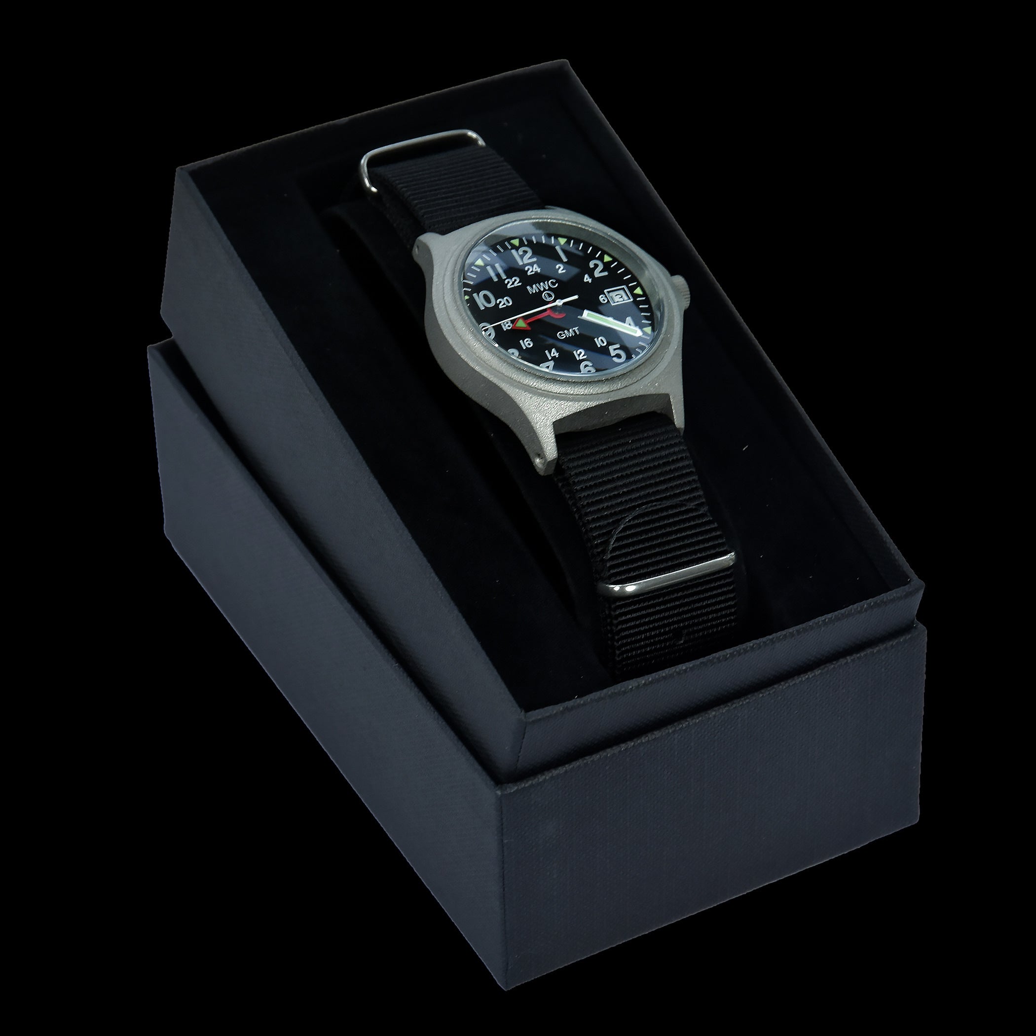 MWC GMT (Dual Time Zone) 100m/330ft Water resistant Military Watch in Stainless Steel Case with Screw Crown