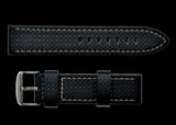 20mm Unbranded MWC Black Carbon Fibre Effect Leather Watch Strap