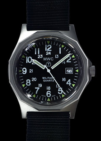 MWC G10 - Remake of the 1982 to 1999 Series Watch in Black PVD Steel with 12/24 NATO dial Pattern, Plexiglass Crystal and Battery Hatch
