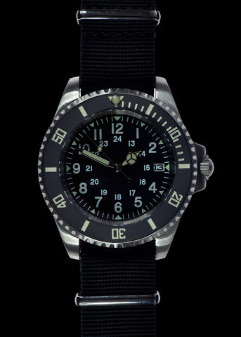 MWC 24 Jewel U.S Pattern 300m Automatic Military Divers Watch with Sapphire Crystal and Ceramic Bezel on a NATO Webbing Strap