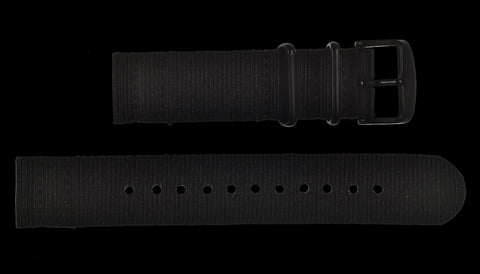 2 Piece 18mm Black NATO Military Watch Strap in Ballistic Nylon with Black PVD Fasteners