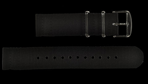 20mm Black NATO Military Watch Strap with Matt Stainless Fasteners