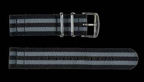 2 Piece 22mm Grey NATO Military Watch Strap in Ballistic Nylon with Black PVD Steel Fasteners