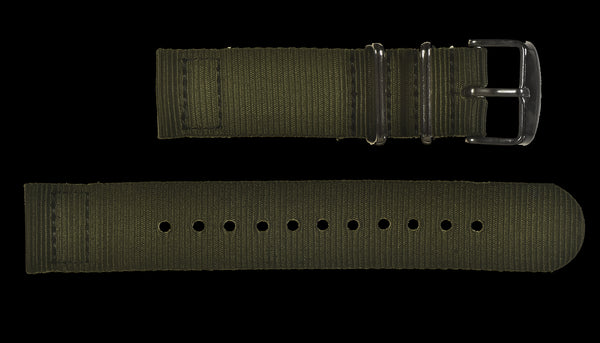 2 Piece 16mm Olive NATO Military Watch Strap in Ballistic Nylon with Stainless Steel Fasteners